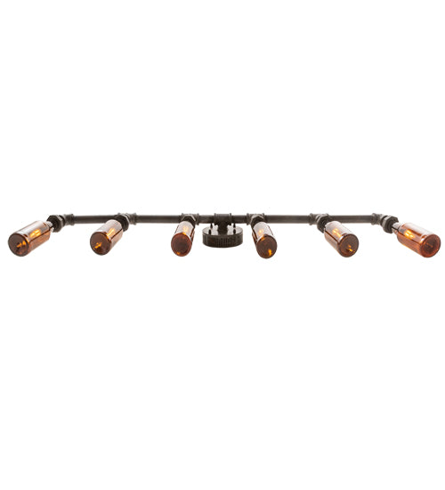 Meyda Lighting PipeDream 48" 6-Light Raw Steel Wall Sconce With Amber Bottle Shade Glass