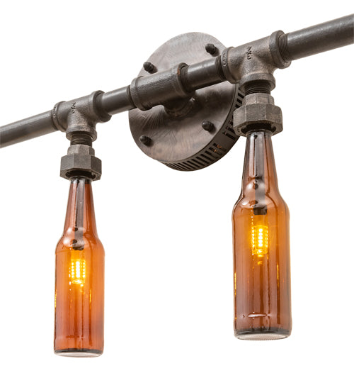 Meyda Lighting PipeDream 48" 6-Light Raw Steel Wall Sconce With Amber Bottle Shade Glass