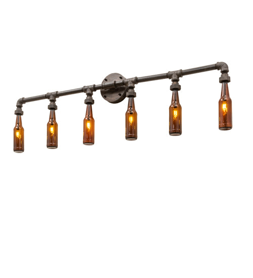 Meyda Lighting PipeDream 48" 6-Light Raw Steel Wall Sconce With Amber Bottle Shade Glass
