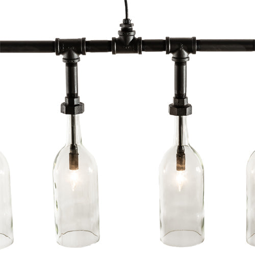 Meyda Lighting PipeDream 75" 10-Light Wrought Iron Pendant Light With Clear Bottle Shade Glass