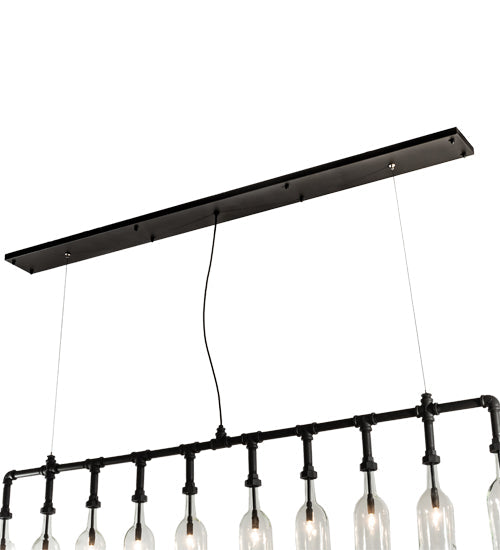 Meyda Lighting PipeDream 75" 10-Light Wrought Iron Pendant Light With Clear Bottle Shade Glass