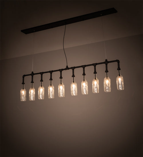 Meyda Lighting PipeDream 75" 10-Light Wrought Iron Pendant Light With Clear Bottle Shade Glass
