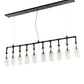Meyda Lighting PipeDream 75" 10-Light Wrought Iron Pendant Light With Clear Bottle Shade Glass