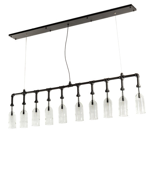 Meyda Lighting PipeDream 75" 10-Light Wrought Iron Pendant Light With Clear Bottle Shade Glass