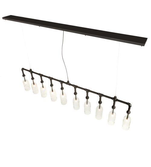 Meyda Lighting PipeDream 75" 10-Light Wrought Iron Pendant Light With Clear Bottle Shade Glass