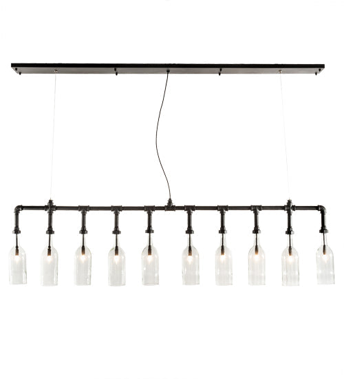 Meyda Lighting PipeDream 75" 10-Light Wrought Iron Pendant Light With Clear Bottle Shade Glass
