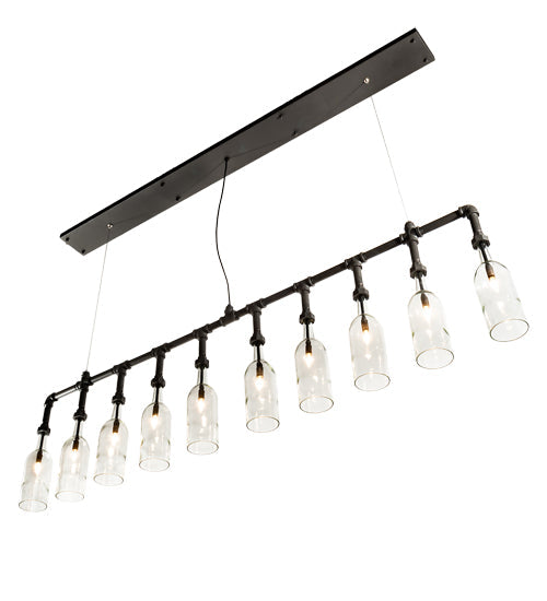 Meyda Lighting PipeDream 75" 10-Light Wrought Iron Pendant Light With Clear Bottle Shade Glass