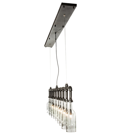 Meyda Lighting PipeDream 75" 10-Light Wrought Iron Pendant Light With Clear Bottle Shade Glass