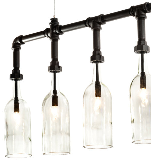 Meyda Lighting PipeDream 75" 10-Light Wrought Iron Pendant Light With Clear Bottle Shade Glass