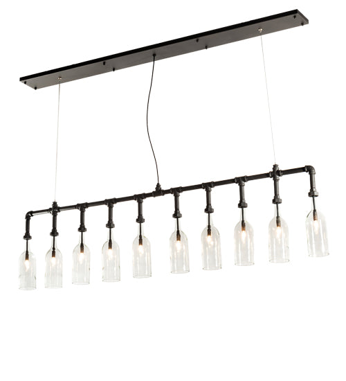 Meyda Lighting PipeDream 75" 10-Light Wrought Iron Pendant Light With Clear Bottle Shade Glass
