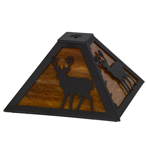 Meyda Lighting Placid Deer 16" Oil Rubbed Bronze Frame With Honey Amber Art Shade Glass
