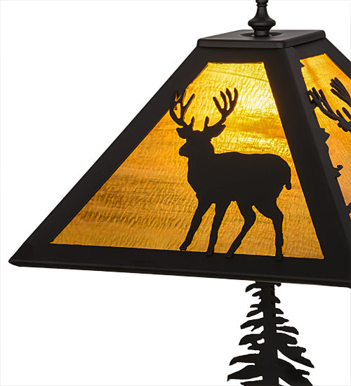 Meyda Lighting Placid Deer 21" 2-Light Oil Rubbed Bronze Table Lamp With Honey Amber Art Shade Glass and Lighted Base