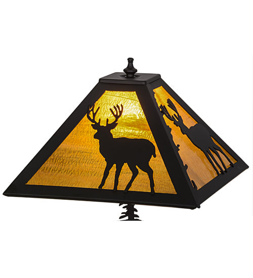Meyda Lighting Placid Deer 21" 2-Light Oil Rubbed Bronze Table Lamp With Honey Amber Art Shade Glass and Lighted Base