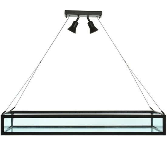 Meyda Lighting Plateau 49" 2-Light Wrought Iron Inverted Pendant Light With Clear Shade Glass