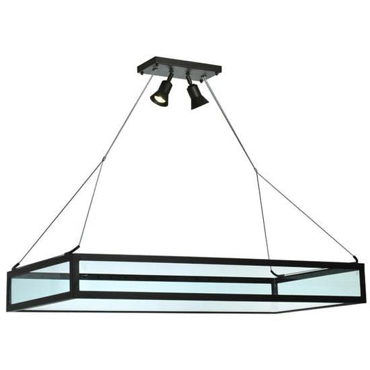 Meyda Lighting Plateau 49" 2-Light Wrought Iron Inverted Pendant Light With Clear Shade Glass