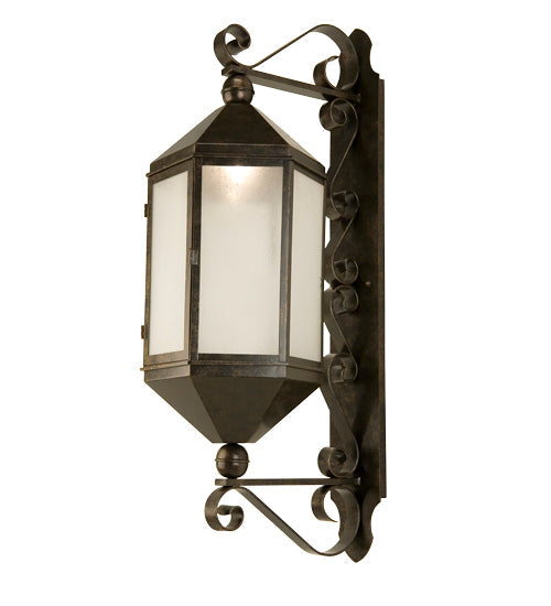 Meyda Lighting Plaza Lantern 14" Smoke Lantern Wall Sconce With Frosted Seeded Shade Glass