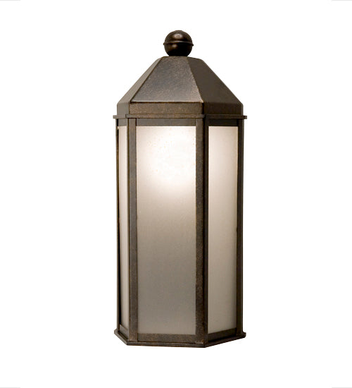 Meyda Lighting Plaza Lantern 9" Golden Bronze Lantern Wall Sconce With Frosted Seeded Shade Glass
