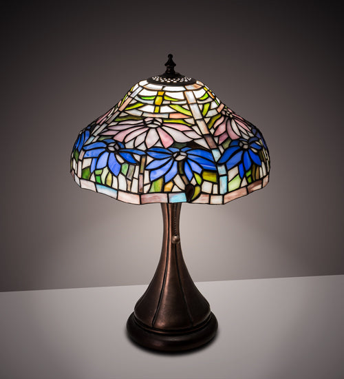 Meyda Lighting Poinsettia 18" Mahogany Bronze Fluted Accent Table Lamp With Multi-Colored Shade Glass