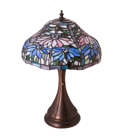 Meyda Lighting Poinsettia 18" Mahogany Bronze Fluted Accent Table Lamp With Multi-Colored Shade Glass