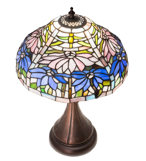 Meyda Lighting Poinsettia 18" Mahogany Bronze Fluted Accent Table Lamp With Multi-Colored Shade Glass