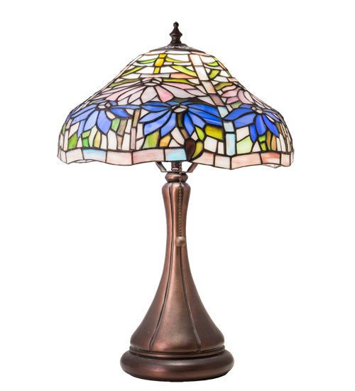 Meyda Lighting Poinsettia 18" Mahogany Bronze Fluted Accent Table Lamp With Multi-Colored Shade Glass