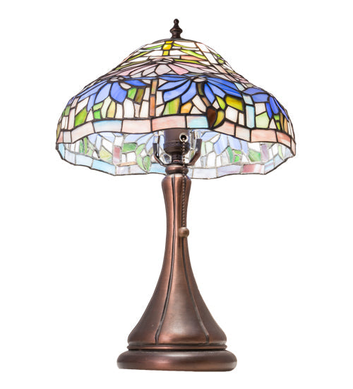 Meyda Lighting Poinsettia 18" Mahogany Bronze Fluted Accent Table Lamp With Multi-Colored Shade Glass