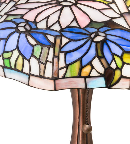 Meyda Lighting Poinsettia 18" Mahogany Bronze Fluted Accent Table Lamp With Multi-Colored Shade Glass