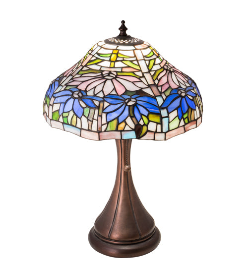 Meyda Lighting Poinsettia 18" Mahogany Bronze Fluted Accent Table Lamp With Multi-Colored Shade Glass