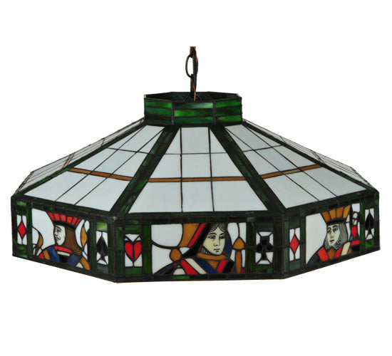 Meyda Lighting Poker Face 24" 3-Light Mahogany Bronze Pendant Light With Multi-Colored Stained Shade Glass