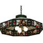 Meyda Lighting Poker Face 24" 3-Light Mahogany Bronze Pendant Light With Multi-Colored Stained Shade Glass