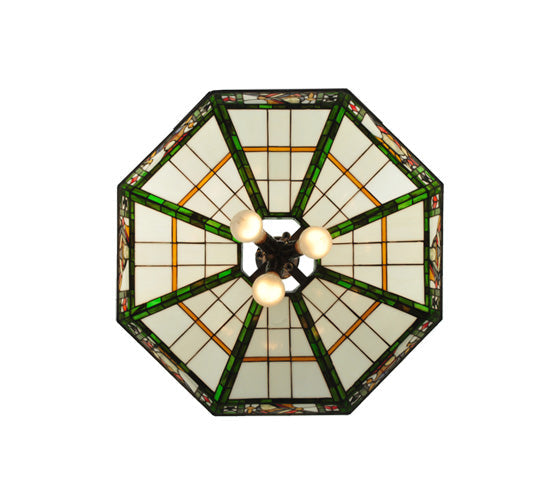 Meyda Lighting Poker Face 24" 3-Light Mahogany Bronze Pendant Light With Multi-Colored Stained Shade Glass