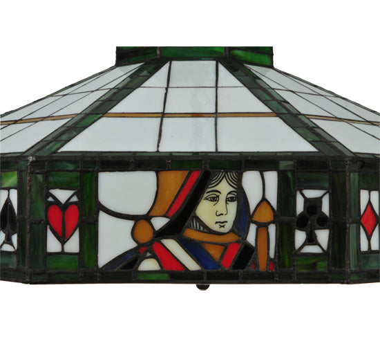 Meyda Lighting Poker Face 24" 3-Light Mahogany Bronze Pendant Light With Multi-Colored Stained Shade Glass