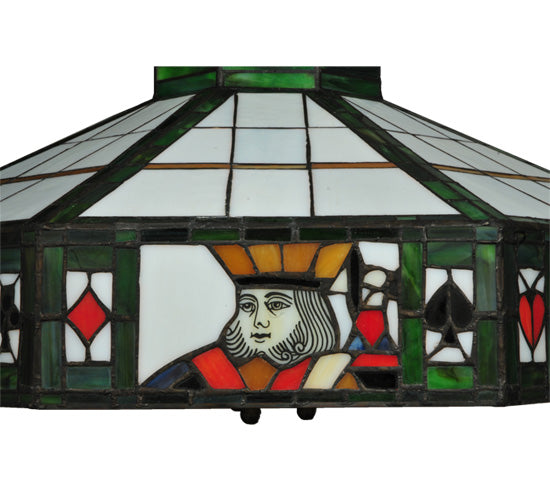 Meyda Lighting Poker Face 24" 3-Light Mahogany Bronze Pendant Light With Multi-Colored Stained Shade Glass