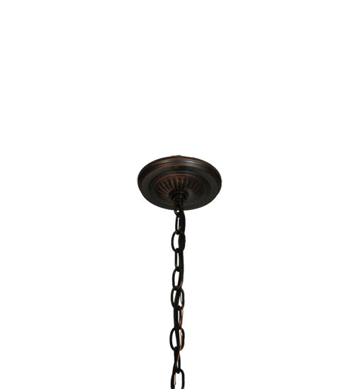 Meyda Lighting Poker Face 24" 3-Light Mahogany Bronze Pendant Light With Multi-Colored Stained Shade Glass
