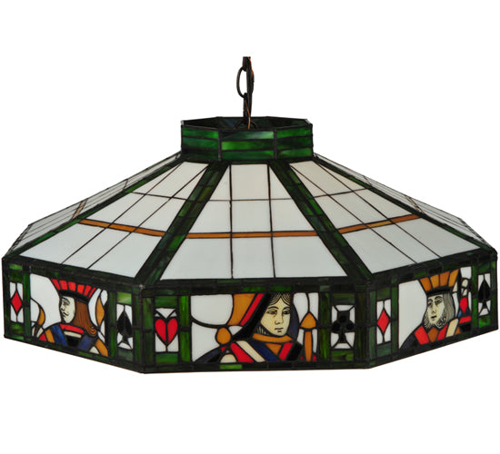 Meyda Lighting Poker Face 24" 3-Light Mahogany Bronze Pendant Light With Multi-Colored Stained Shade Glass