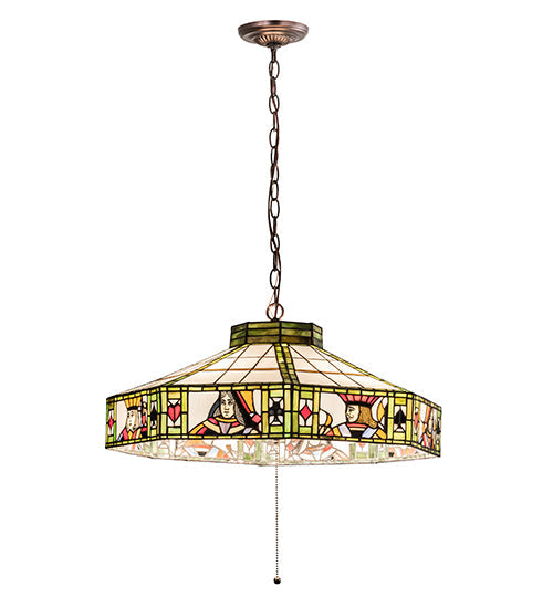 Meyda Lighting Poker Face 24" 4-Light Mahogany Bronze Pendant Light With Multi-Colored Stained Shade Glass