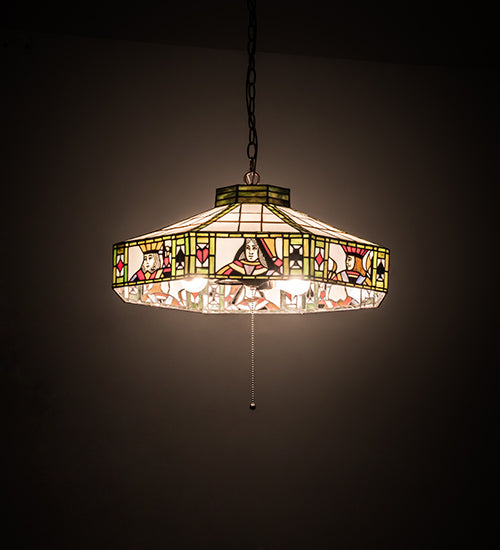 Meyda Lighting Poker Face 24" 4-Light Mahogany Bronze Pendant Light With Multi-Colored Stained Shade Glass