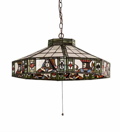 Meyda Lighting Poker Face 24" 4-Light Mahogany Bronze Pendant Light With Multi-Colored Stained Shade Glass