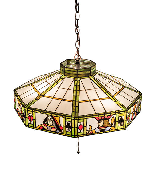 Meyda Lighting Poker Face 24" 4-Light Mahogany Bronze Pendant Light With Multi-Colored Stained Shade Glass