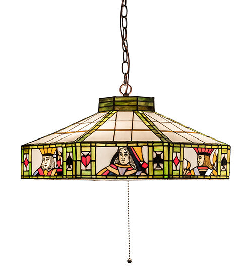 Meyda Lighting Poker Face 24" 4-Light Mahogany Bronze Pendant Light With Multi-Colored Stained Shade Glass