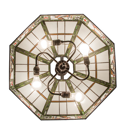 Meyda Lighting Poker Face 24" 4-Light Mahogany Bronze Pendant Light With Multi-Colored Stained Shade Glass