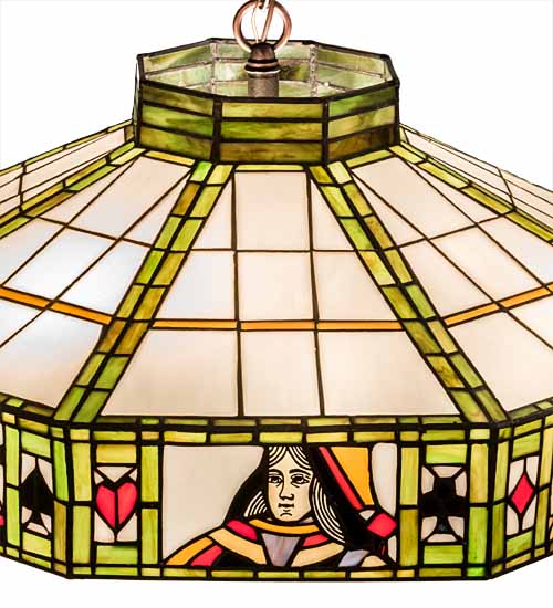 Meyda Lighting Poker Face 24" 4-Light Mahogany Bronze Pendant Light With Multi-Colored Stained Shade Glass