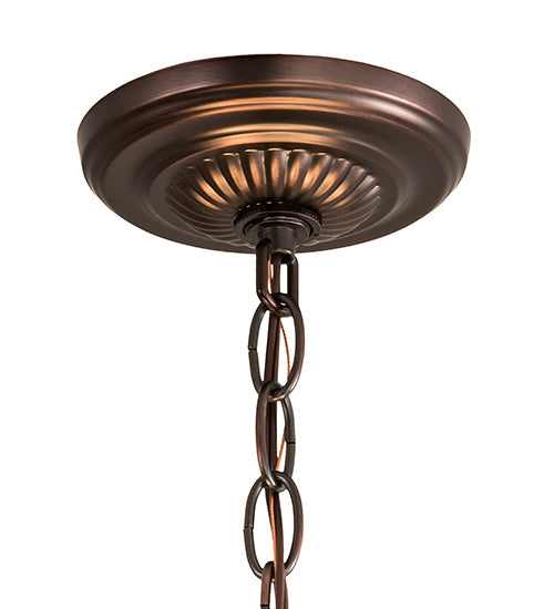 Meyda Lighting Poker Face 24" 4-Light Mahogany Bronze Pendant Light With Multi-Colored Stained Shade Glass