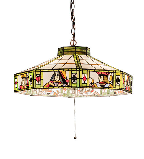 Meyda Lighting Poker Face 24" 4-Light Mahogany Bronze Pendant Light With Multi-Colored Stained Shade Glass