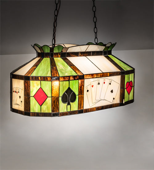 Meyda Lighting Poker Face 33" 3-Light Mahogany Bronze Island Pendant Light With Multi-Colored Shade Glass