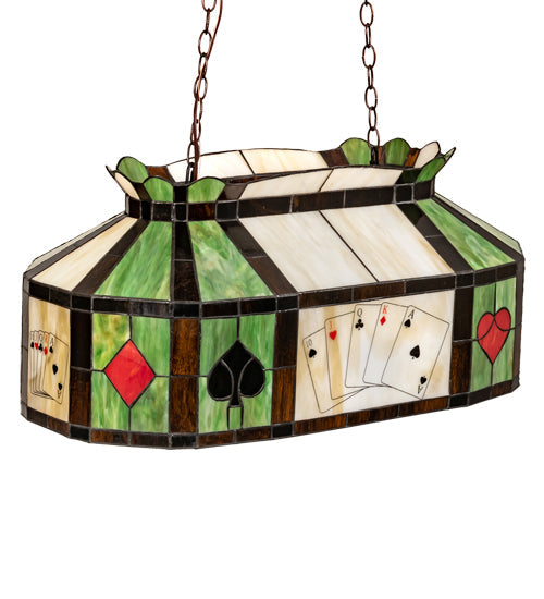 Meyda Lighting Poker Face 33" 3-Light Mahogany Bronze Island Pendant Light With Multi-Colored Shade Glass
