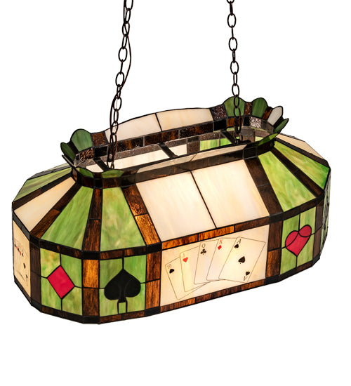 Meyda Lighting Poker Face 33" 3-Light Mahogany Bronze Island Pendant Light With Multi-Colored Shade Glass