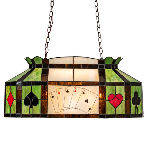 Meyda Lighting Poker Face 33" 3-Light Mahogany Bronze Island Pendant Light With Multi-Colored Shade Glass