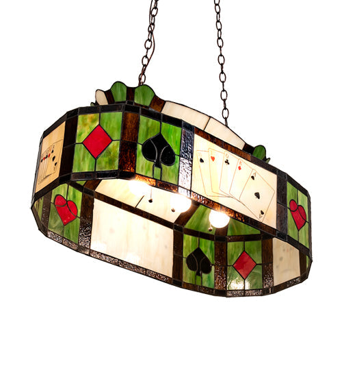 Meyda Lighting Poker Face 33" 3-Light Mahogany Bronze Island Pendant Light With Multi-Colored Shade Glass