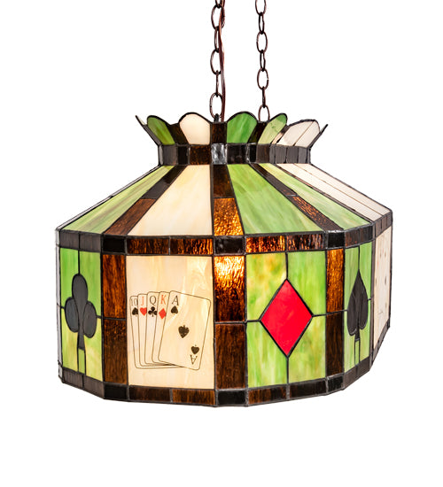 Meyda Lighting Poker Face 33" 3-Light Mahogany Bronze Island Pendant Light With Multi-Colored Shade Glass